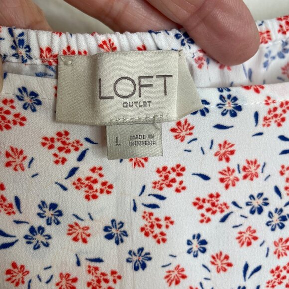 Loft Floral Ruffle Strap Sleeveless Blouse Womens L Red White Blue NWT - Picture 3 of 8